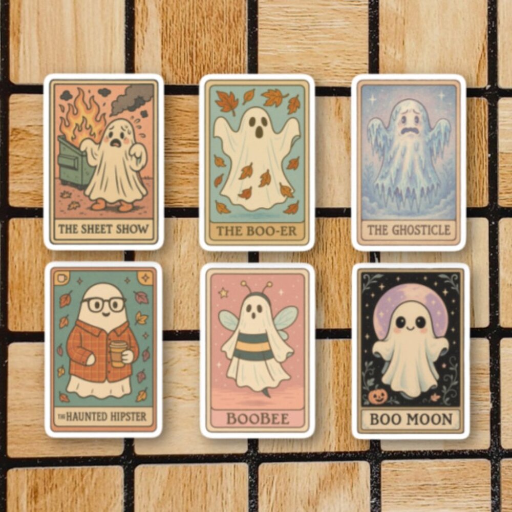 Ghost Tarot Card Sticker Pack of 6 Vinyl Stickers Waterproof Die Cut Sticker Set